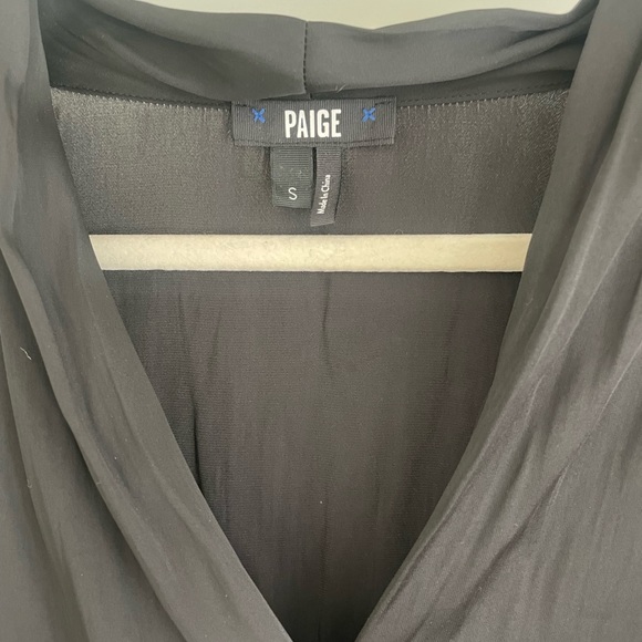 NWT Paige Dijon Satin Short Sleeve Faux Wrap Thong Bodysuit Black, Sz S - Picture 11 of 12